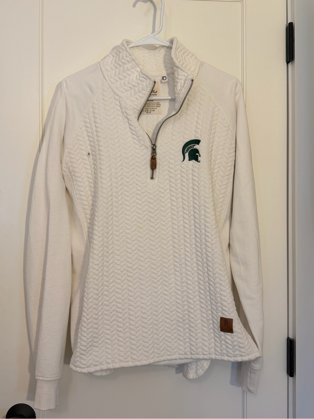 Cream Quilted Half-Zip Pullover with Michigan State University - MSU - Spartan
